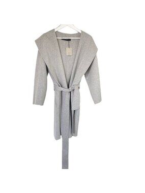 Zara Heather Grey Hooded Wool Blend Coat With Belted Waist